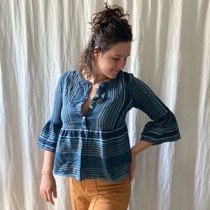 100% Cotton, Striped Blue Blouse
